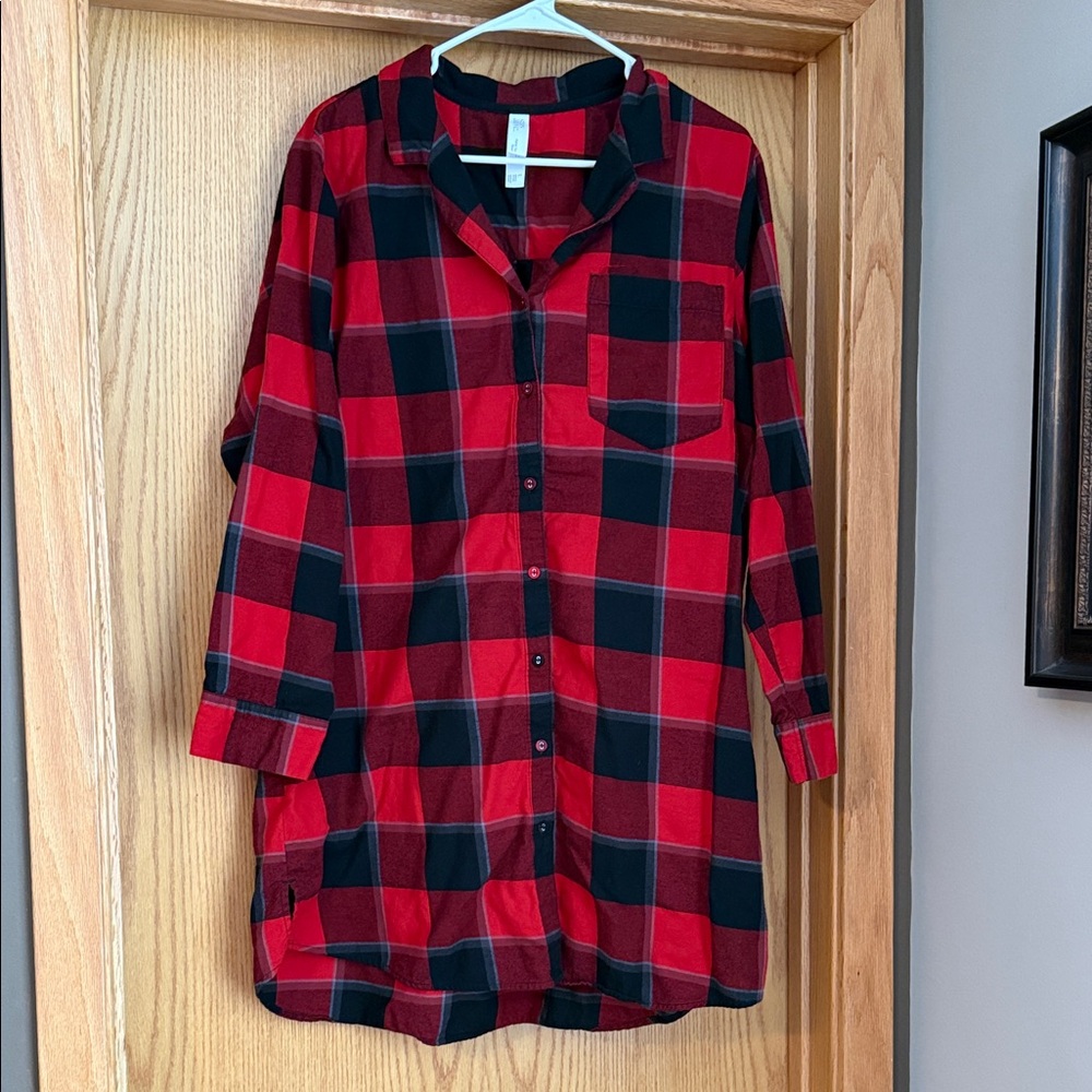 Sleep Shirt - Stars Above Red and Black Plaid